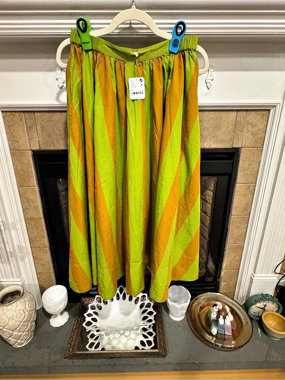 Free People Lowen Striped Midi Skirt in Color Metro Combo (Green & Orange) Size